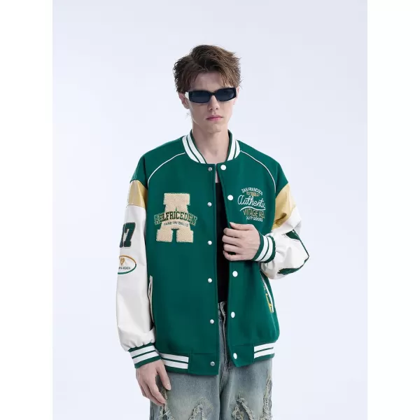 Aelfric Eden Mens Varsity Jacket Vintage Racing Motorcycle Graphic Bomber Jackets Oversized Unisex Streetwear jacket05green