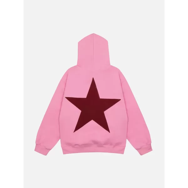 Aelfric Eden Mens Vintage Oversized Star Graphic Print Hoodie Streetwear ZipUp Hoodies Sweatshirt Casual HoodedC6pink