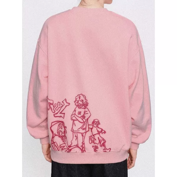 Aelfric Eden Oversized Crewneck Sweatshirts For Men Red Vintage Graphic Pullover Loose Fit Streetwear Long Sleeve TopA01pink
