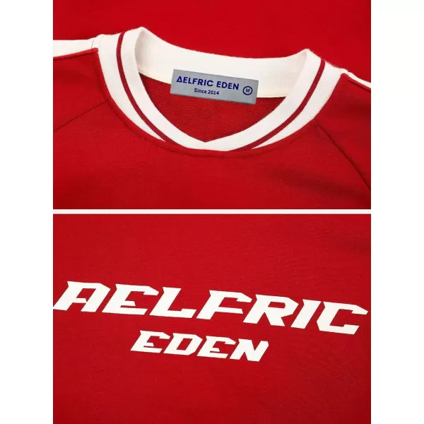 Aelfric Eden Oversized Crewneck Sweatshirts For Men Red Vintage Graphic Pullover Loose Fit Streetwear Long Sleeve TopAred
