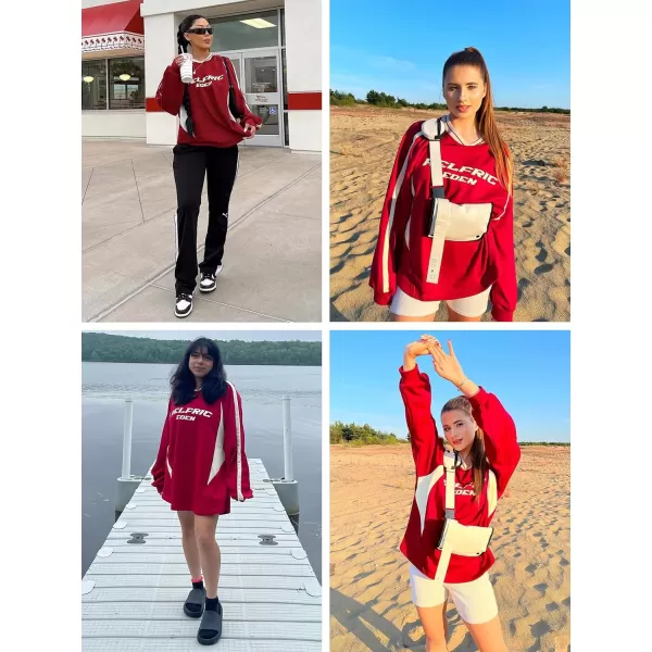 Aelfric Eden Oversized Crewneck Sweatshirts For Men Red Vintage Graphic Pullover Loose Fit Streetwear Long Sleeve TopAred