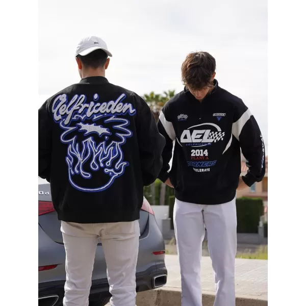Aelfric Eden Oversized Crewneck Sweatshirts For Men Red Vintage Graphic Pullover Loose Fit Streetwear Long Sleeve TopC02black