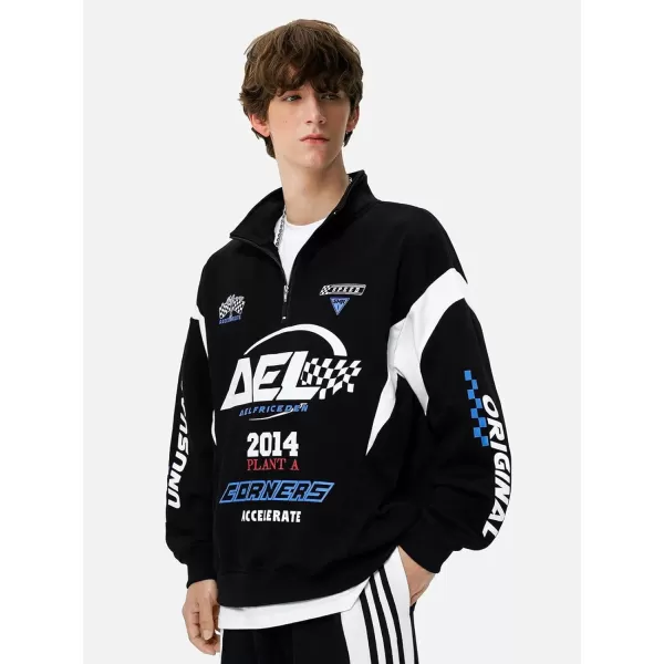 Aelfric Eden Oversized Crewneck Sweatshirts For Men Red Vintage Graphic Pullover Loose Fit Streetwear Long Sleeve TopC02black