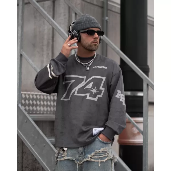 Aelfric Eden Oversized Crewneck Sweatshirts For Men Red Vintage Graphic Pullover Loose Fit Streetwear Long Sleeve TopD01grey