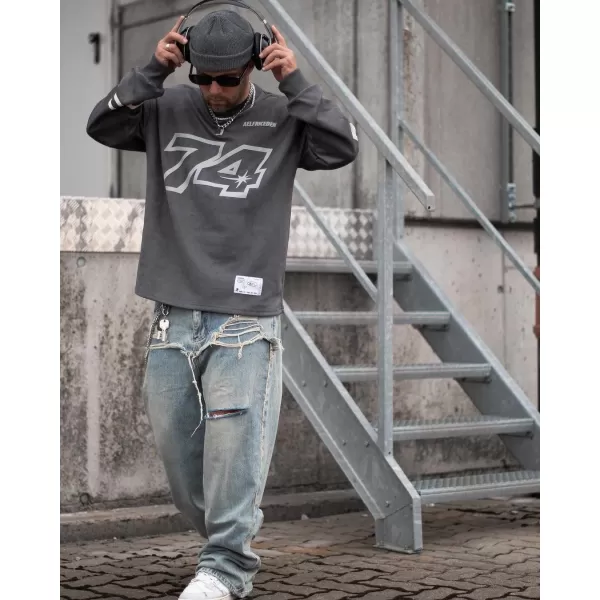 Aelfric Eden Oversized Crewneck Sweatshirts For Men Red Vintage Graphic Pullover Loose Fit Streetwear Long Sleeve TopD01grey
