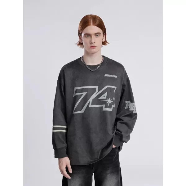 Aelfric Eden Oversized Crewneck Sweatshirts For Men Red Vintage Graphic Pullover Loose Fit Streetwear Long Sleeve TopD01grey