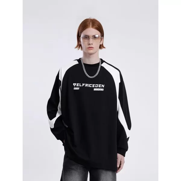 Aelfric Eden Oversized Crewneck Sweatshirts For Men Red Vintage Graphic Pullover Loose Fit Streetwear Long Sleeve TopD04patchworkampblack