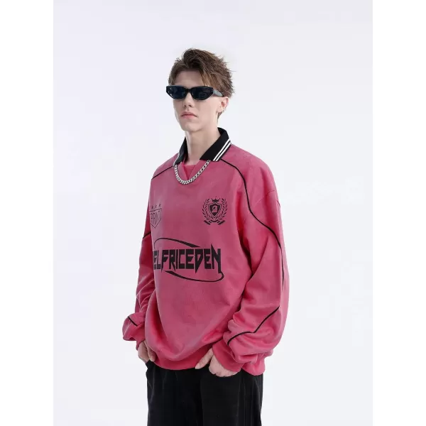 Aelfric Eden Oversized Crewneck Sweatshirts For Men Red Vintage Graphic Pullover Loose Fit Streetwear Long Sleeve TopE04letter Print amp Rose