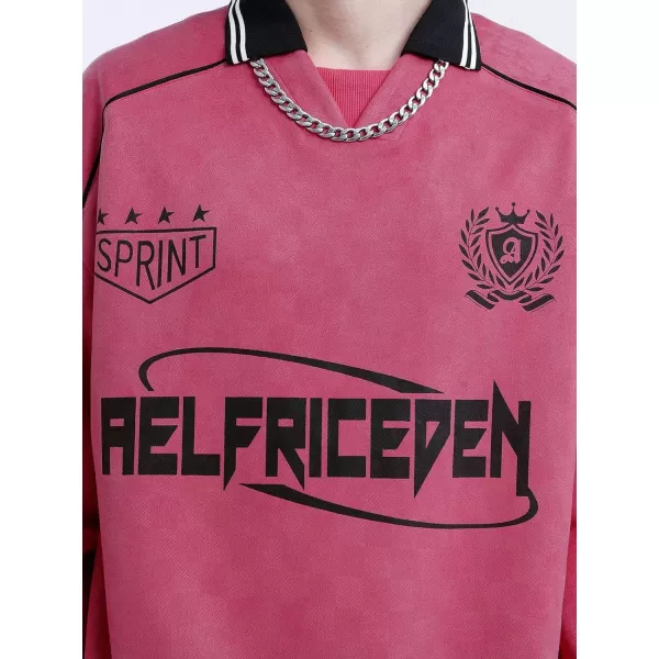 Aelfric Eden Oversized Crewneck Sweatshirts For Men Red Vintage Graphic Pullover Loose Fit Streetwear Long Sleeve TopE04letter Print amp Rose