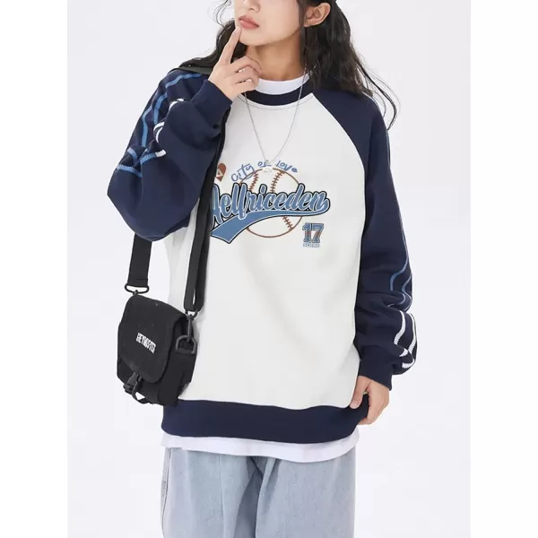 Aelfric Eden Oversized Crewneck Sweatshirts For Men Red Vintage Graphic Pullover Loose Fit Streetwear Long Sleeve TopF02side Stripe amp Whiteblue