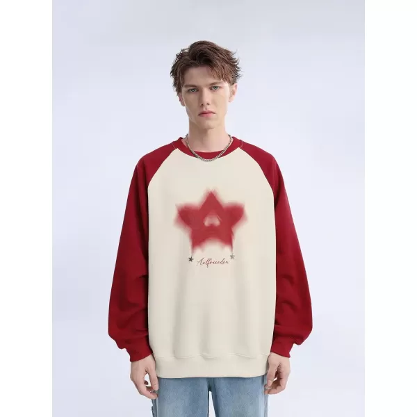 Aelfric Eden Oversized Crewneck Sweatshirts For Men Red Vintage Graphic Pullover Loose Fit Streetwear Long Sleeve TopF03blurring Star amp Red