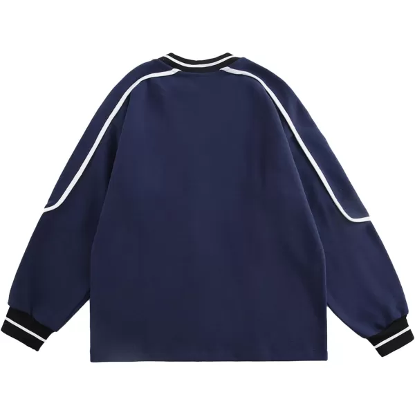 Aelfric Eden Oversized Crewneck Sweatshirts For Men Red Vintage Graphic Pullover Loose Fit Streetwear Long Sleeve TopFblue