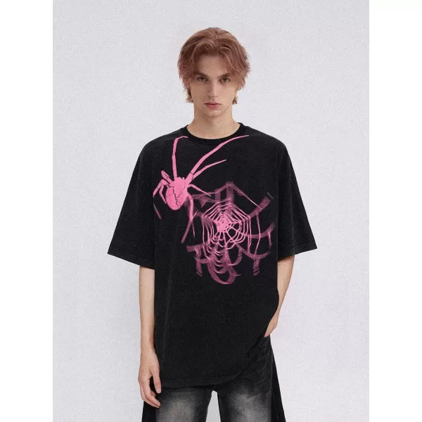 Aelfric Eden Oversized Graphic Tees Unisex Graffiti Print Shirts Inkjet Tee Top35spiderblack