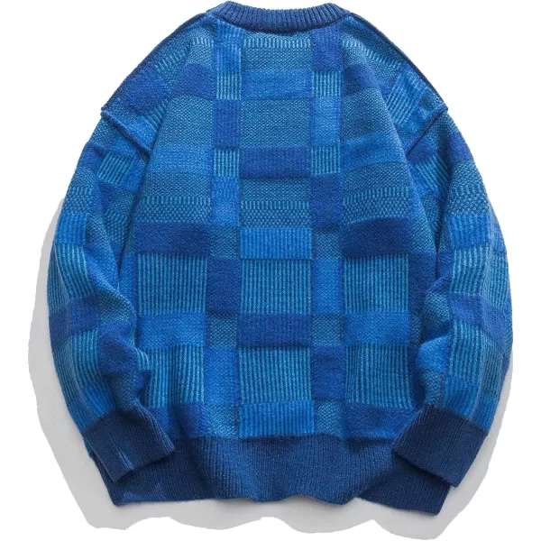 Aelfric Eden Vintage Soft Knit Sweater Autumn Mens Oversized Casual Pullover JumperC01plaidampblue