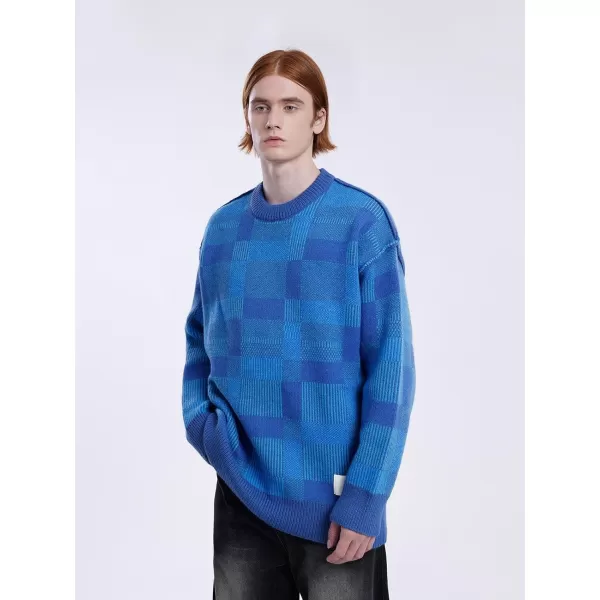 Aelfric Eden Vintage Soft Knit Sweater Autumn Mens Oversized Casual Pullover JumperC01plaidampblue