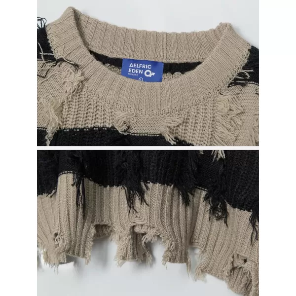 Aelfric Eden Vintage Soft Knit Sweater Autumn Mens Oversized Casual Pullover JumperF02stripe Fringe amp Khaki