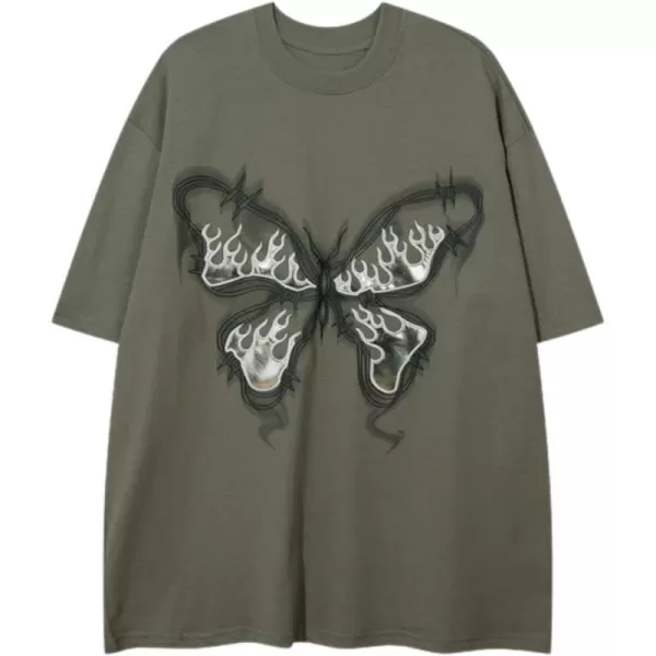 Aelfric Eden Butterfly Graphic Tees Y2k Mens Oversized T Shirts Women Vintage Streetwear Shirts Aesthetic Shirts45grey