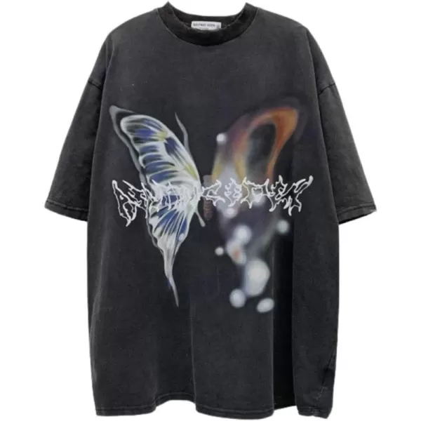 Aelfric Eden Butterfly Graphic Tees Y2k Mens Oversized T Shirts Women Vintage Streetwear Shirts Aesthetic ShirtsAa1black