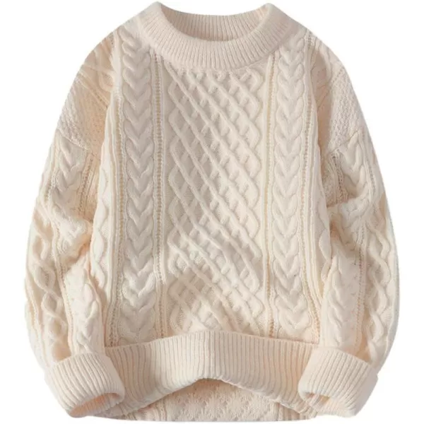 Aelfric Eden Cable Knit Sweater Women Vintage Chunky Cream Sweater Men Woven Crewneck Knitted Pullover White004white