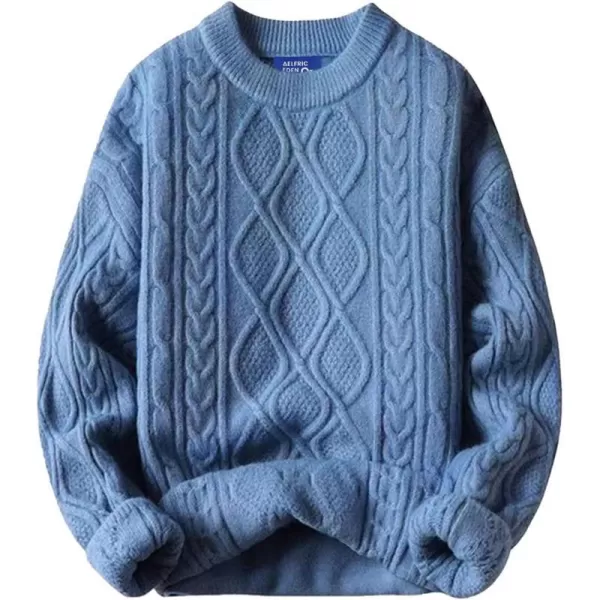 Aelfric Eden Cable Knit Sweater Women Vintage Chunky Cream Sweater Men Woven Crewneck Knitted Pullover White010blue