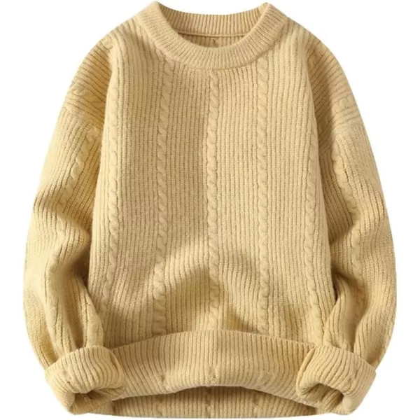 Aelfric Eden Cable Knit Sweater Women Vintage Chunky Cream Sweater Men Woven Crewneck Knitted Pullover White1528yellow