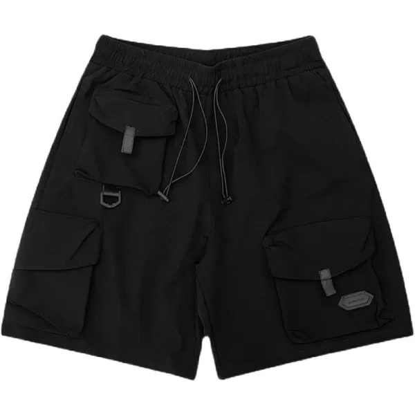 Aelfric Eden Mens 90s Patchwork Sweat Shorts MultiPockets Elastic Waist Cargo Short Streetwear Casual Shorts02black