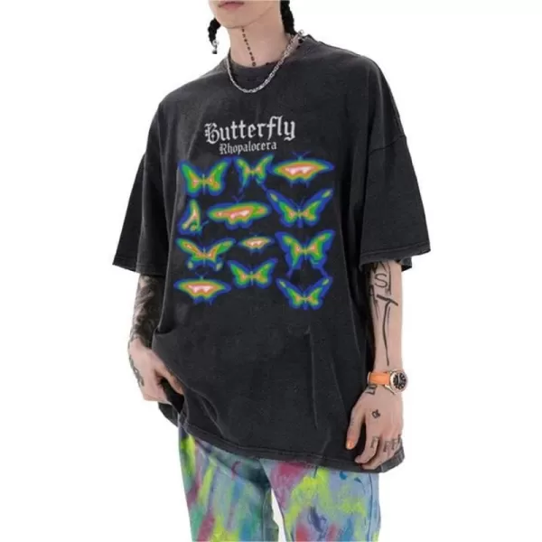 Aelfric Eden Mens 90s Vintage Oversize Shirts Summer Unisex Hipster Printed Casual Tee Streetwear Harajuku Top Tshirt979black