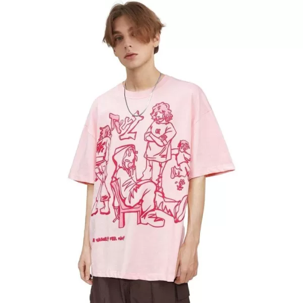 Aelfric Eden Mens 90s Vintage Oversize Shirts Summer Unisex Hipster Printed Casual Tee Streetwear Harajuku Top TshirtPink21