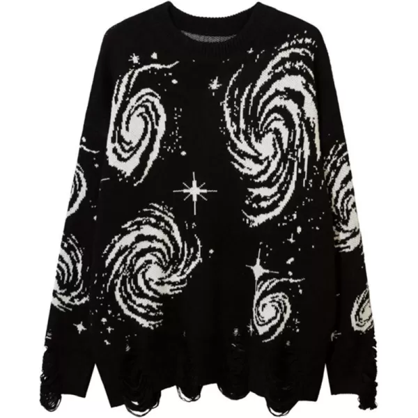 Aelfric Eden Mens Color Patchwork Oversized Sweater Knit Jumper Pullover Unisex Blue Flame Long Sleeve Casual Sweaters03black