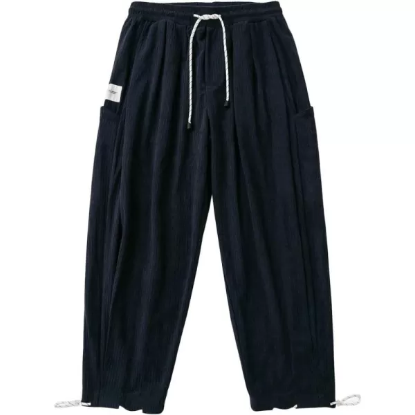 Aelfric Eden Mens Corduroy Vintage Cargo Sweatpants Long Solid Elastic Waist Casual Pants Hip hop Streetwear Pant06navy