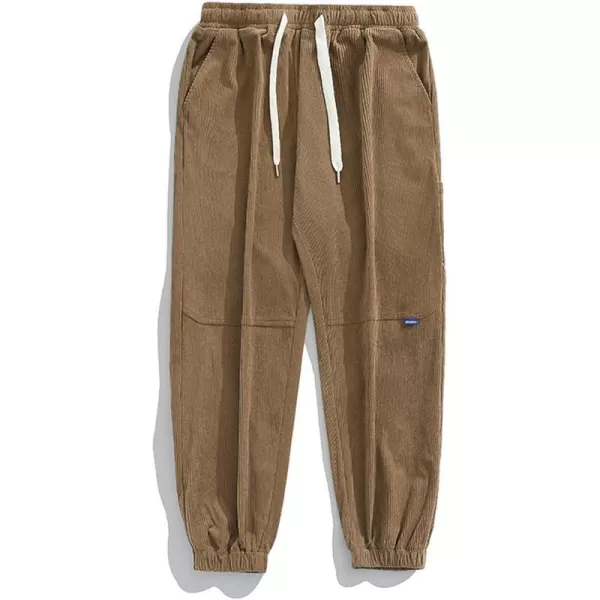 Aelfric Eden Mens Corduroy Vintage Cargo Sweatpants Long Solid Elastic Waist Casual Pants Hip hop Streetwear Pant13brown