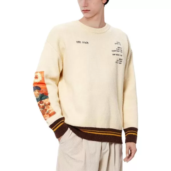 Aelfric Eden Mens Fashion Ducks Cartoon Sweaters Unisex Oversized Jumper Long Sleeve Casual Sweater Retro Couple Top08beige