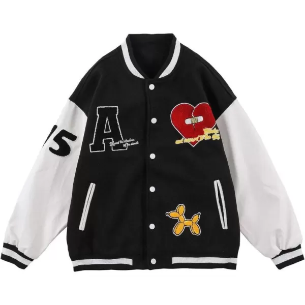 Aelfric Eden Mens Letter Foaming Love Print Varsity Jacket Vintage Graphic Baseball Jacket Unisex Coats Streetwear05black