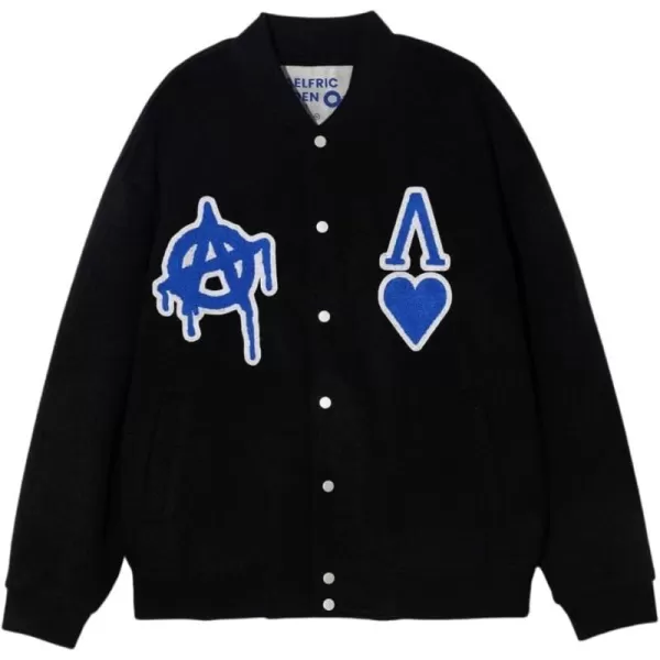 Aelfric Eden Mens Letter Foaming Love Print Varsity Jacket Vintage Graphic Baseball Jacket Unisex Coats Streetwear1529black