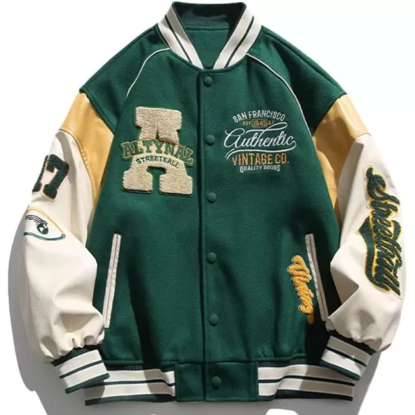 Aelfric Eden Mens Letter Foaming Love Print Varsity Jacket Vintage Graphic Baseball Jacket Unisex Coats StreetwearX595green