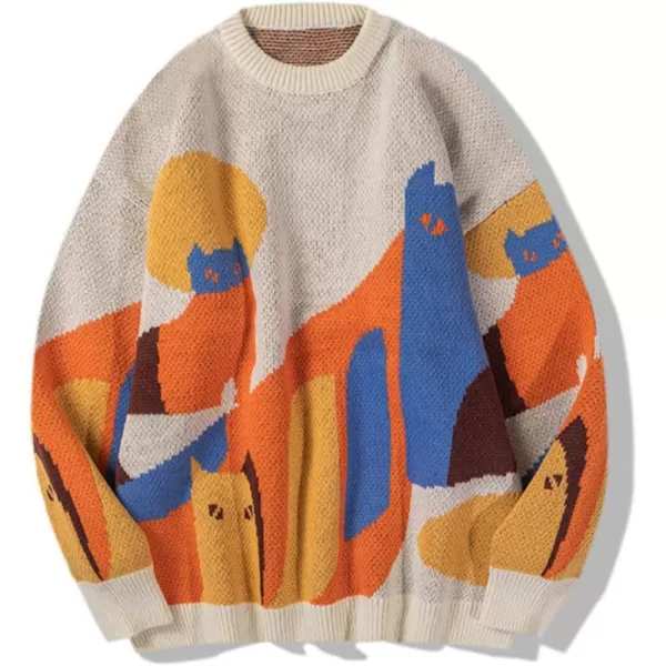 Aelfric Eden Mens Long Sleeve Van Gogh Printed Cable Knit Sweaters Casual Oversized Sweater Pullover002apricot