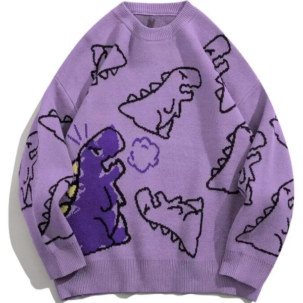 Aelfric Eden Mens Long Sleeve Van Gogh Printed Cable Knit Sweaters Casual Oversized Sweater Pullover06 Purple