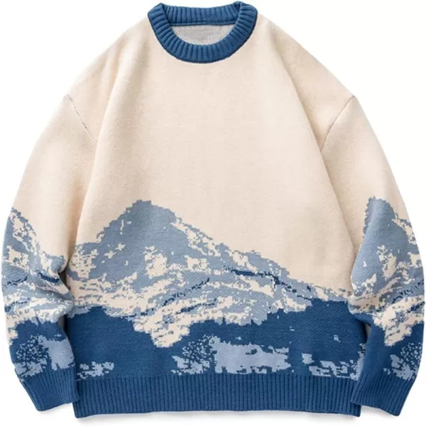 Aelfric Eden Mens Long Sleeve Van Gogh Printed Cable Knit Sweaters Casual Oversized Sweater PulloverA5blue