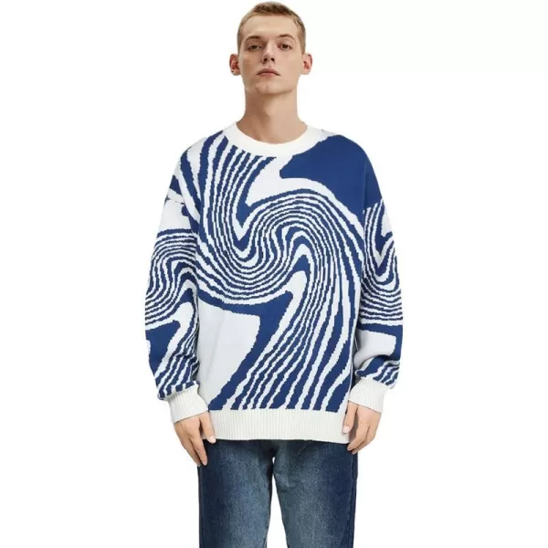 Aelfric Eden Mens Oversized Dinosaur Knit Sweater Vintage Cartoon Pullover Sweater Long Sleeve Christmas Sweater07blue