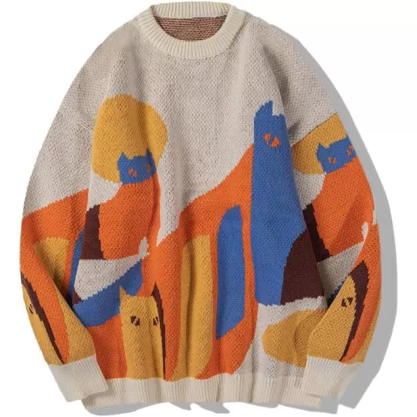 Aelfric Eden Mens Oversized Dinosaur Knit Sweater Vintage Cartoon Pullover Sweater Long Sleeve Christmas SweaterBapricot