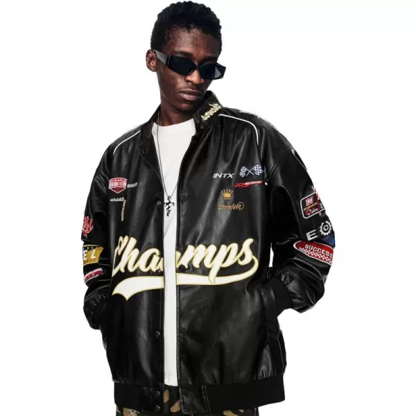 Aelfric Eden Mens Varsity Jacket Vintage Racing Motorcycle Graphic Bomber Jackets Oversized Unisex Streetwear jacket02black