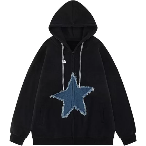 Aelfric Eden Mens Vintage Oversized Star Graphic Print Hoodie Streetwear ZipUp Hoodies Sweatshirt Casual HoodedBb2black