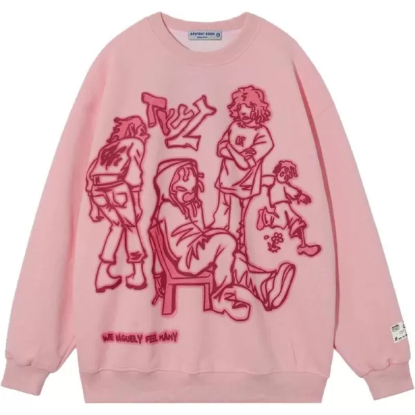Aelfric Eden Oversized Crewneck Sweatshirts For Men Red Vintage Graphic Pullover Loose Fit Streetwear Long Sleeve TopA01pink