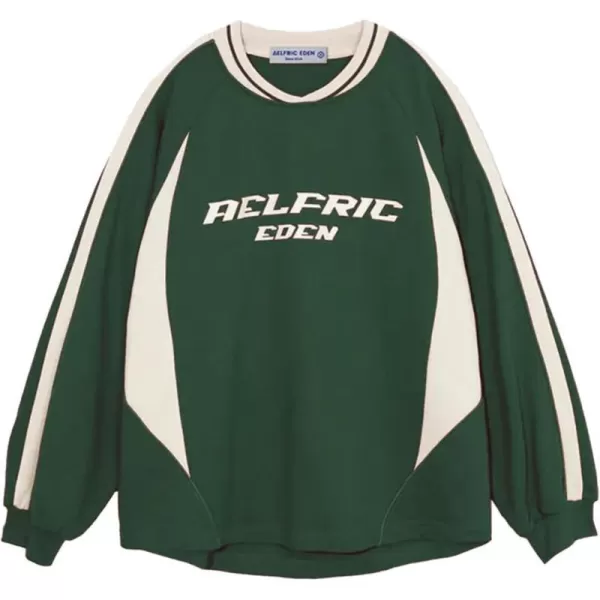 Aelfric Eden Oversized Crewneck Sweatshirts For Men Red Vintage Graphic Pullover Loose Fit Streetwear Long Sleeve TopApatchwork amp Green