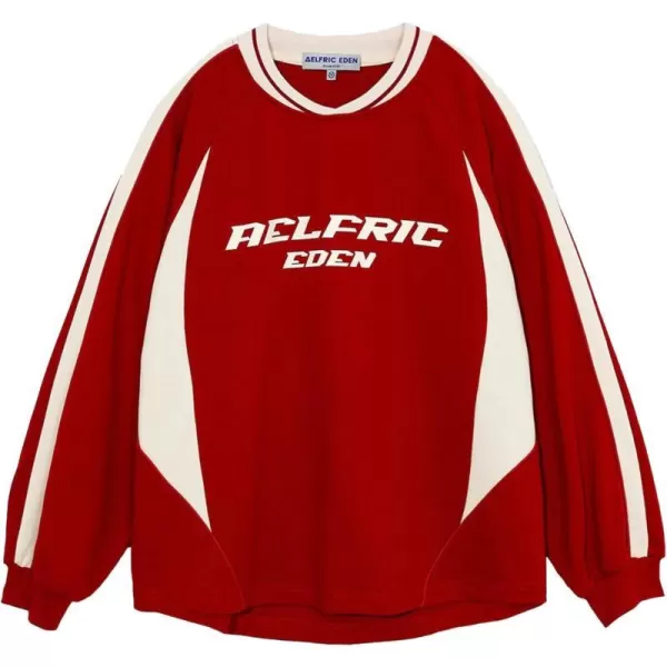 Aelfric Eden Oversized Crewneck Sweatshirts For Men Red Vintage Graphic Pullover Loose Fit Streetwear Long Sleeve TopAred