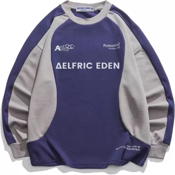 Aelfric Eden Oversized Crewneck Sweatshirts For Men Red Vintage Graphic Pullover Loose Fit Streetwear Long Sleeve TopBpurple