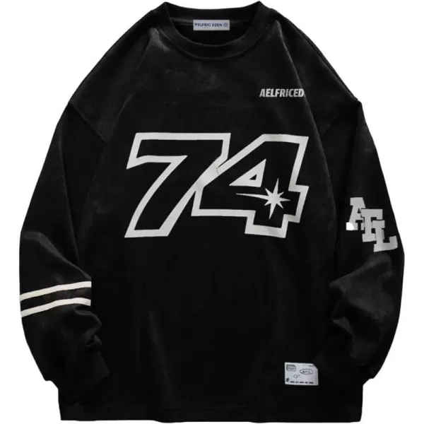 Aelfric Eden Oversized Crewneck Sweatshirts For Men Red Vintage Graphic Pullover Loose Fit Streetwear Long Sleeve TopD01black