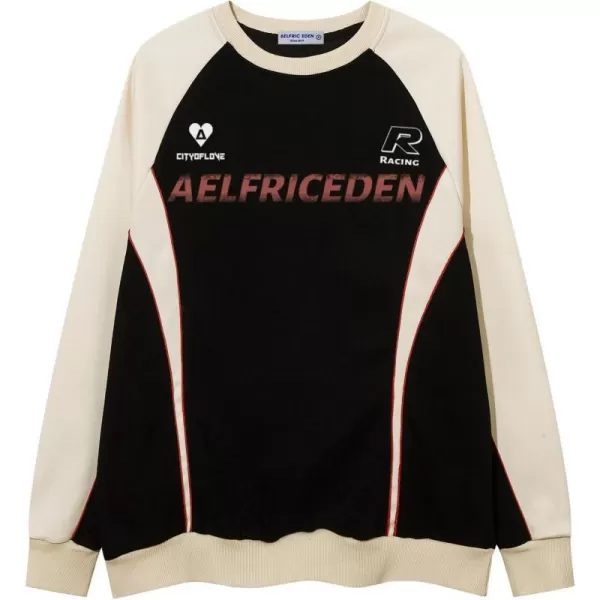 Aelfric Eden Oversized Crewneck Sweatshirts For Men Red Vintage Graphic Pullover Loose Fit Streetwear Long Sleeve TopD06racing Vibes amp Black
