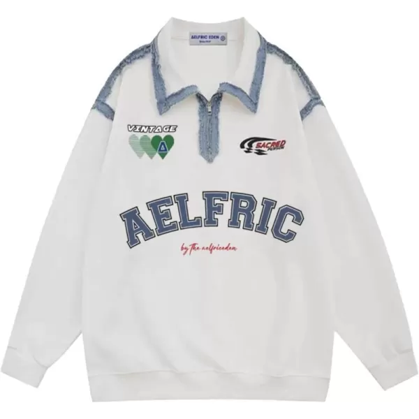 Aelfric Eden Oversized Crewneck Sweatshirts For Men Red Vintage Graphic Pullover Loose Fit Streetwear Long Sleeve TopE02embroidery Patchwork Polo amp White