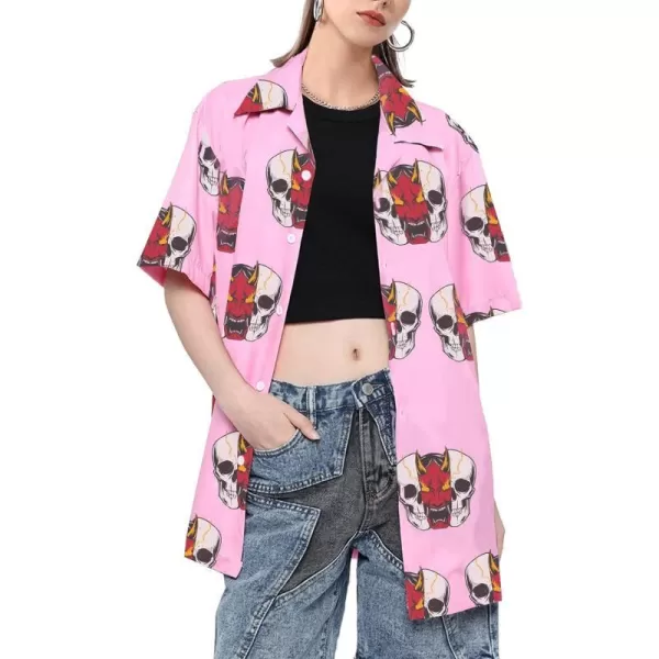 Aelfric Eden Oversized Graphic Printed Shirts Casual Button Down Short Sleeve Tees Summer Streetwear TopsDpink